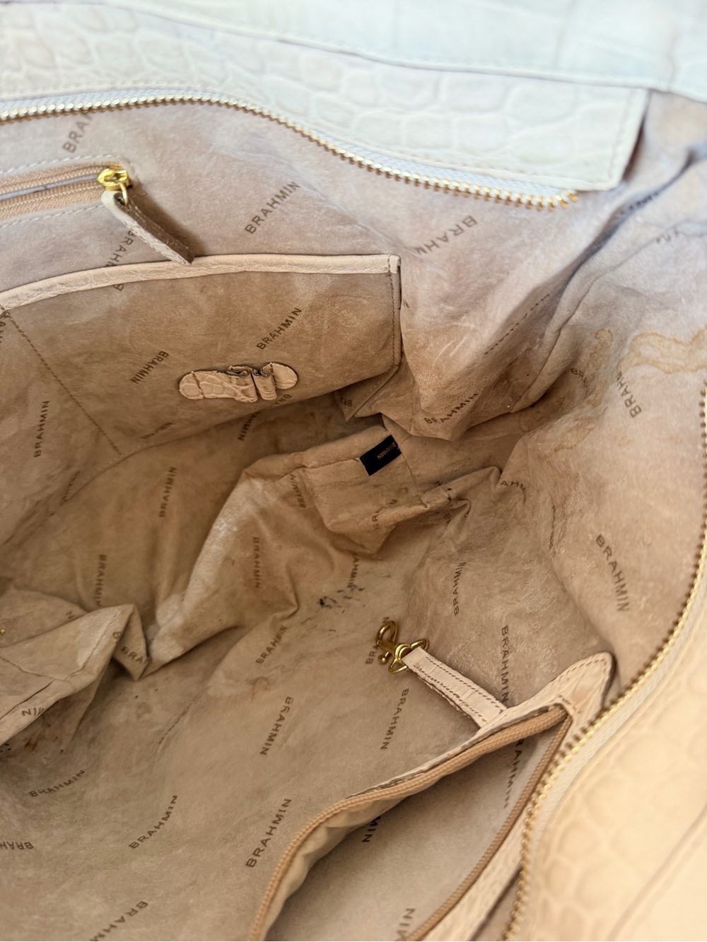 Brahmin Woven Straw Tote with Cream Leather Trim embossed croc - Picture 7 of 12